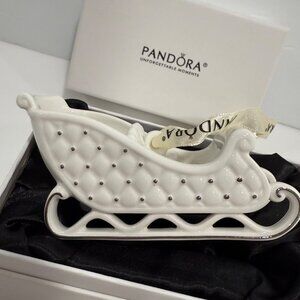 Pandora 2014 Limited Edition Porcelain Sleigh Ornament with Box Ivory Silver